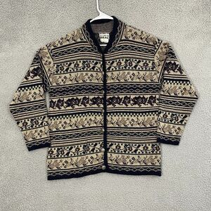 VTG ILANCO Cardigan Women M Multi Color Knit‎ Silver Button Grandma Sweater